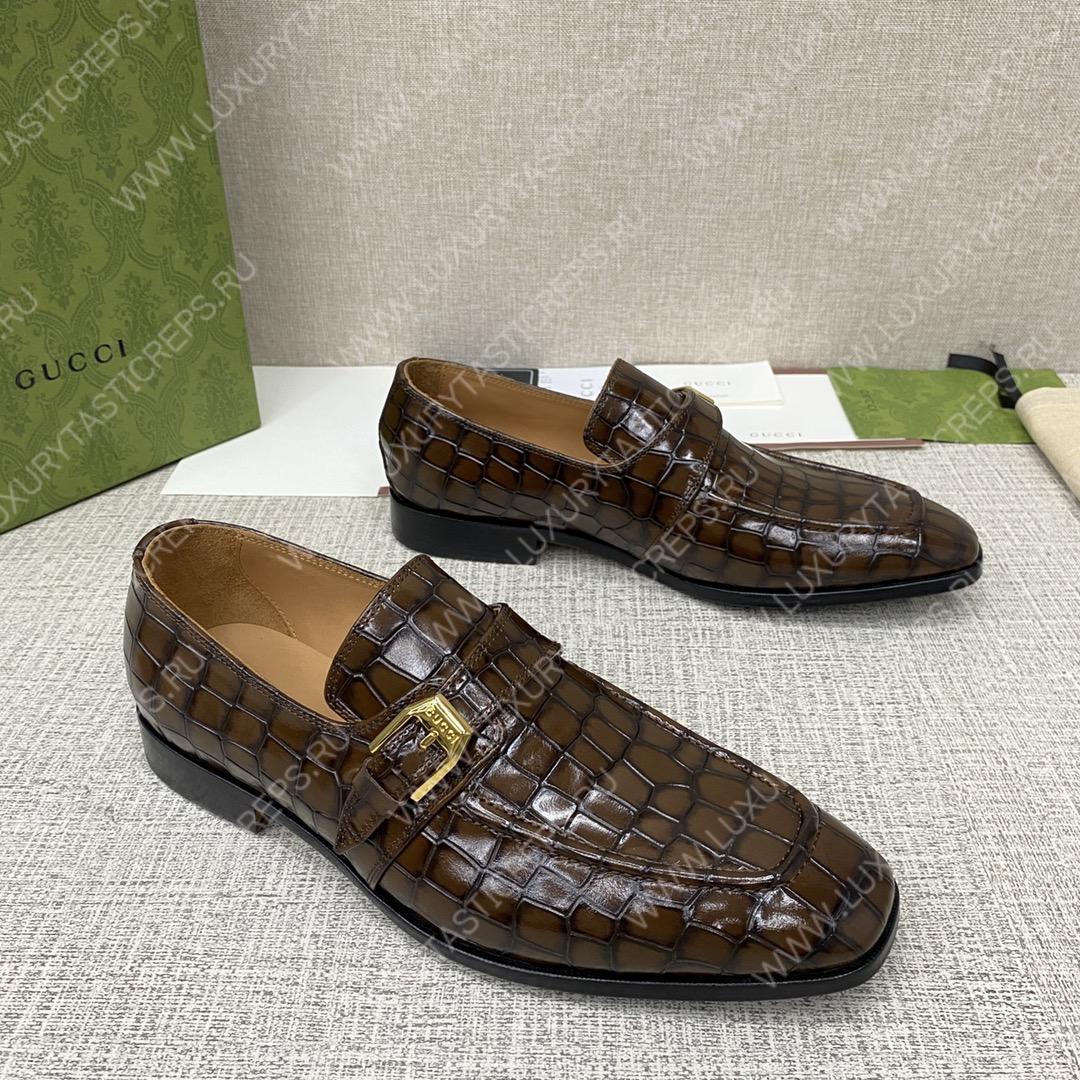 G*u*i signora monk croc strap shoes brown m60173
