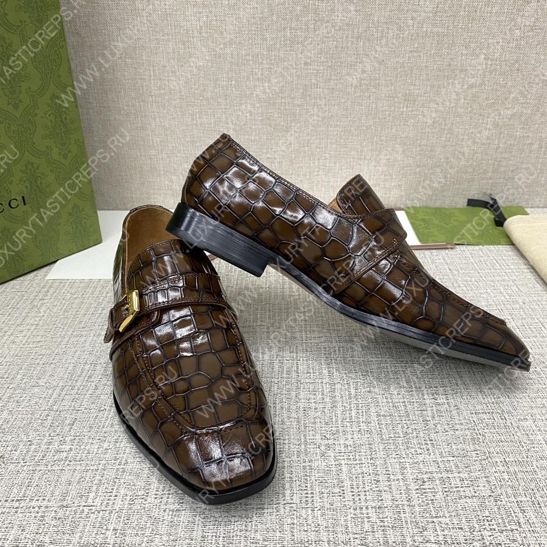 G*u*i signora monk croc strap shoes brown m60173