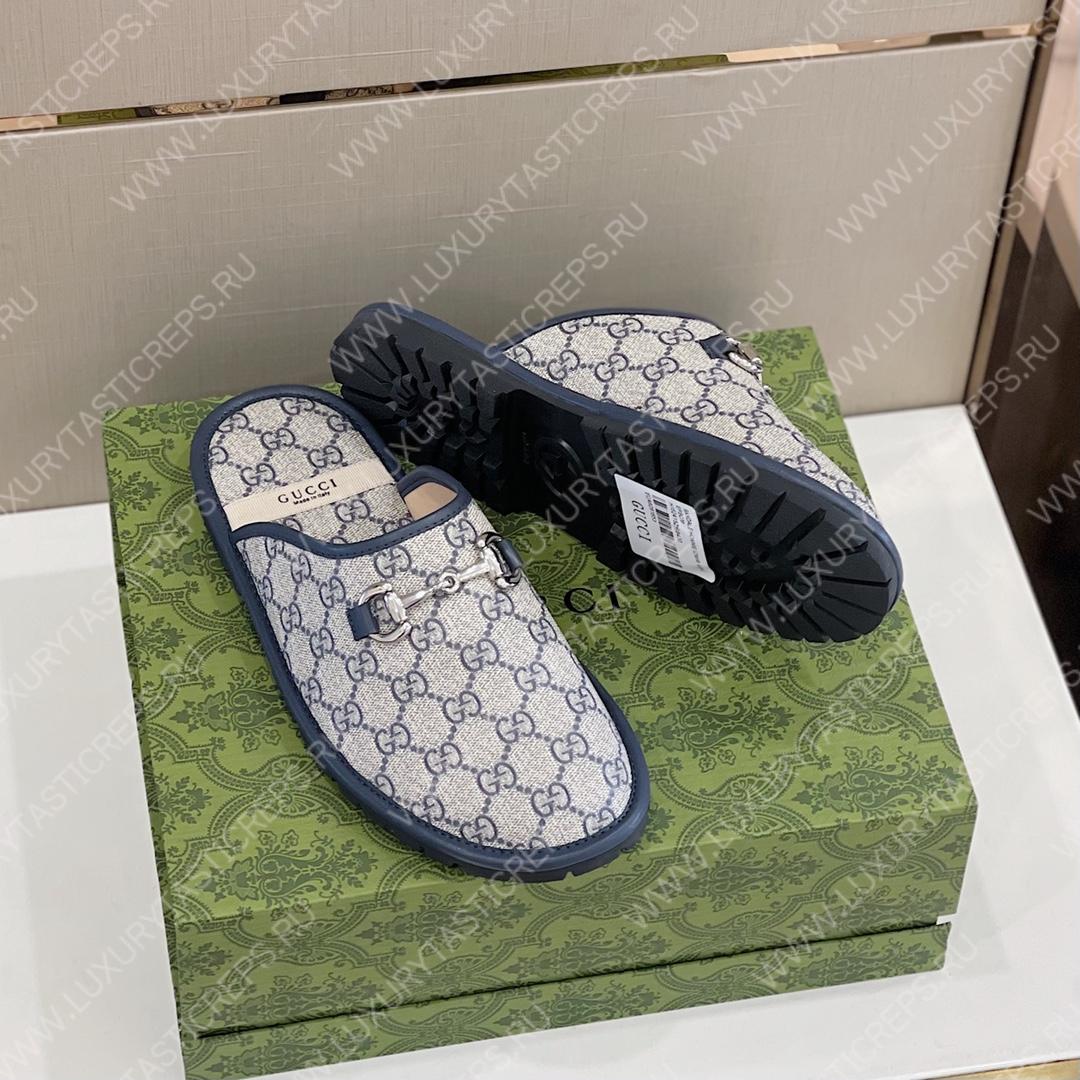 G*u*i horsebit slipper grey and navy 749908