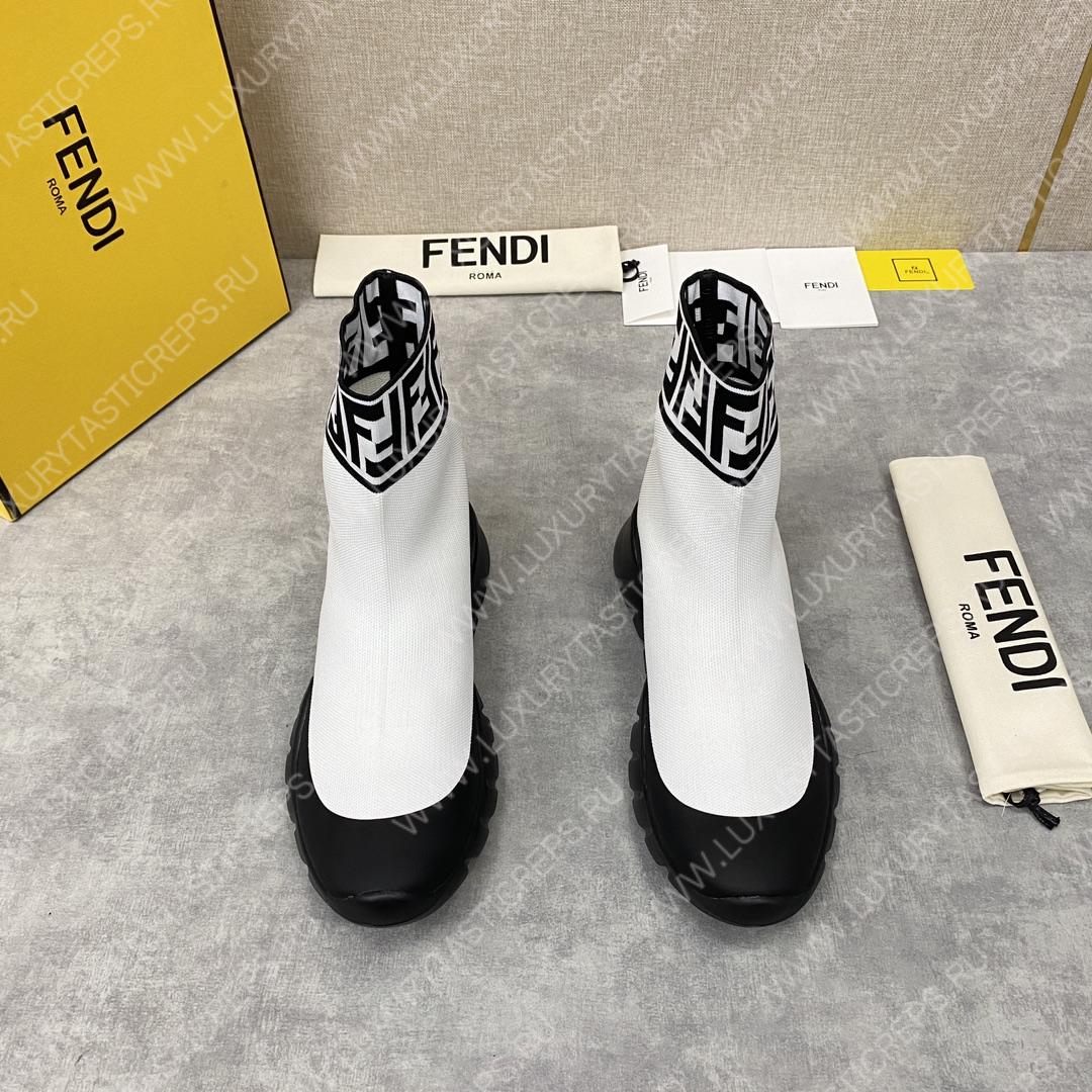 F**di men’s white high top sock sneakers shoes with zucchino ff logo white 409658
