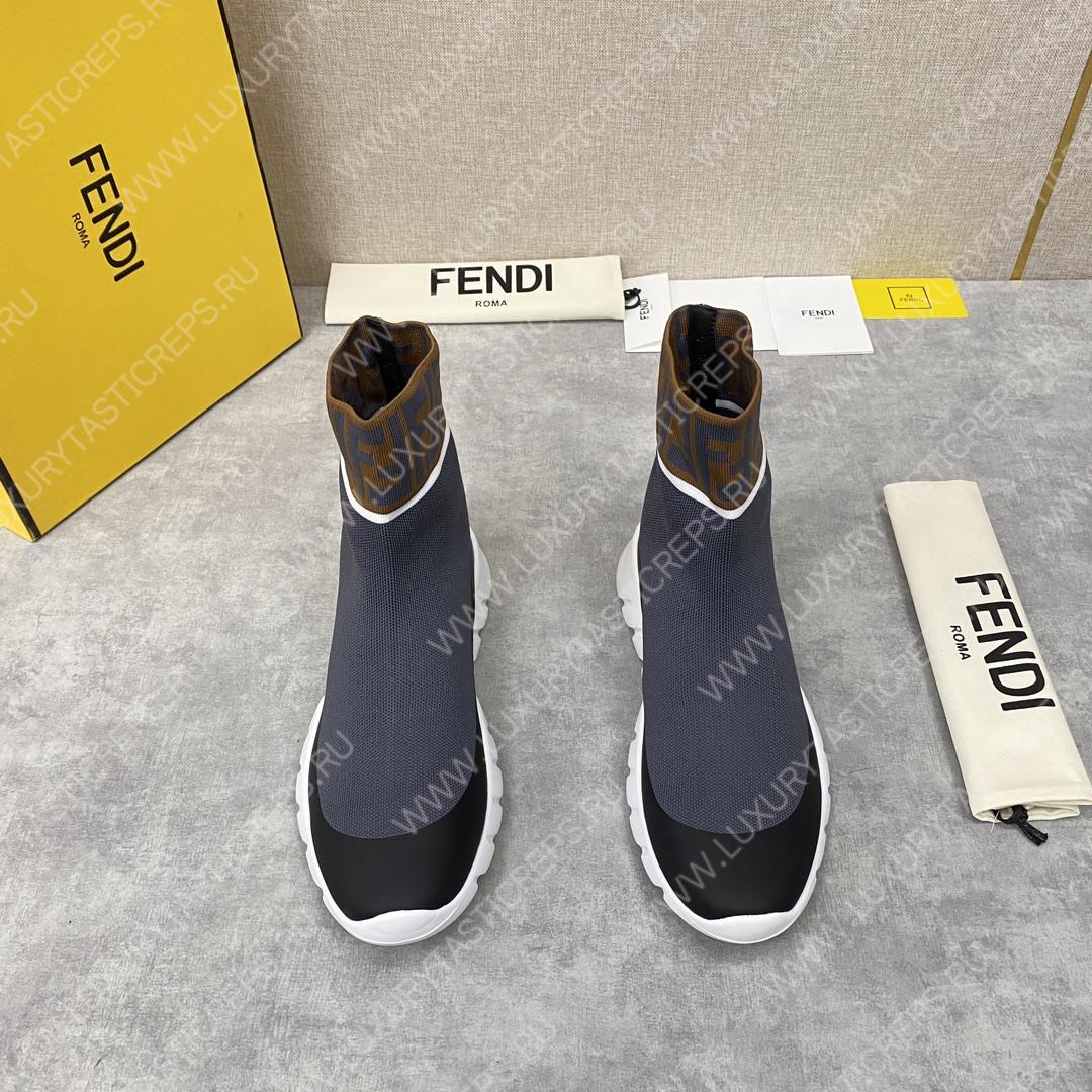 F**di men’s high top sock sneakers shoes with zucchino ff logo grey 401421
