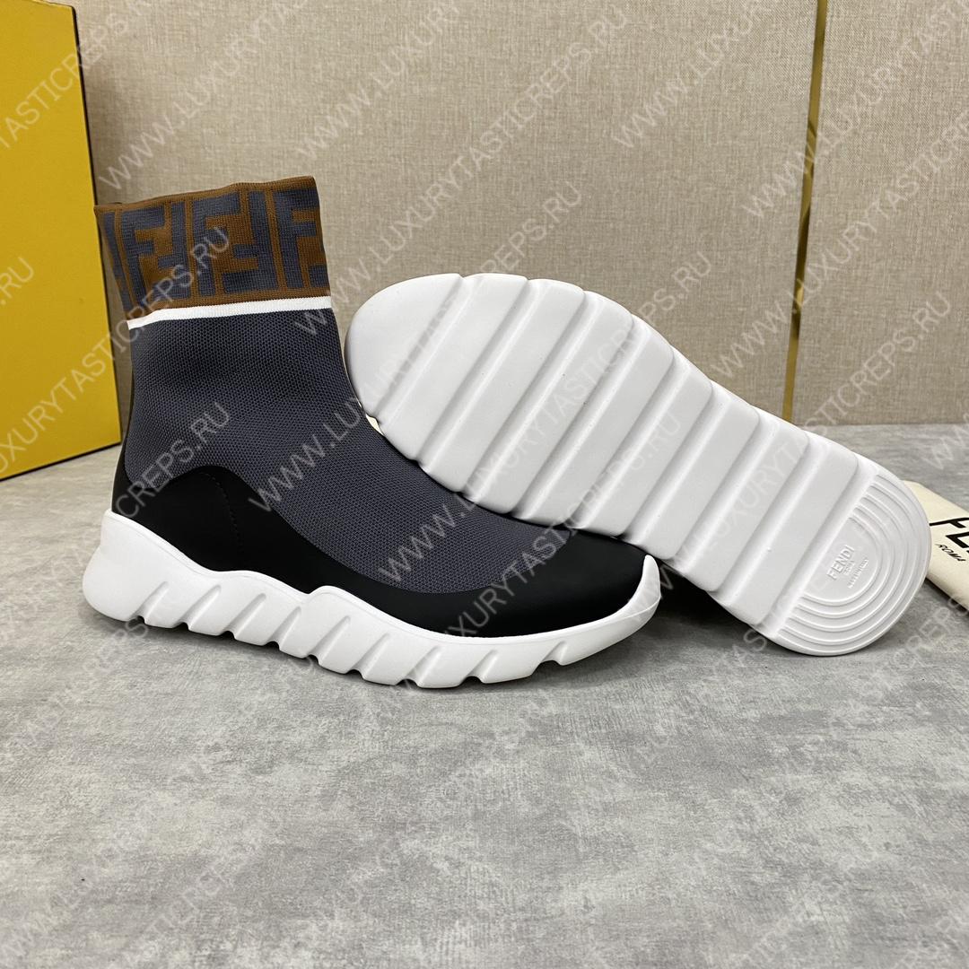 F**di men’s high top sock sneakers shoes with zucchino ff logo grey 401421