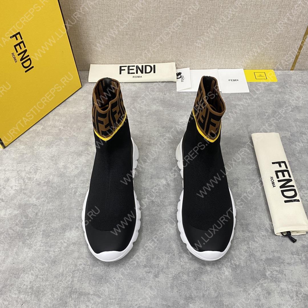 F**di men’s black high top sock sneakers shoes with zucchino ff logo black 409678