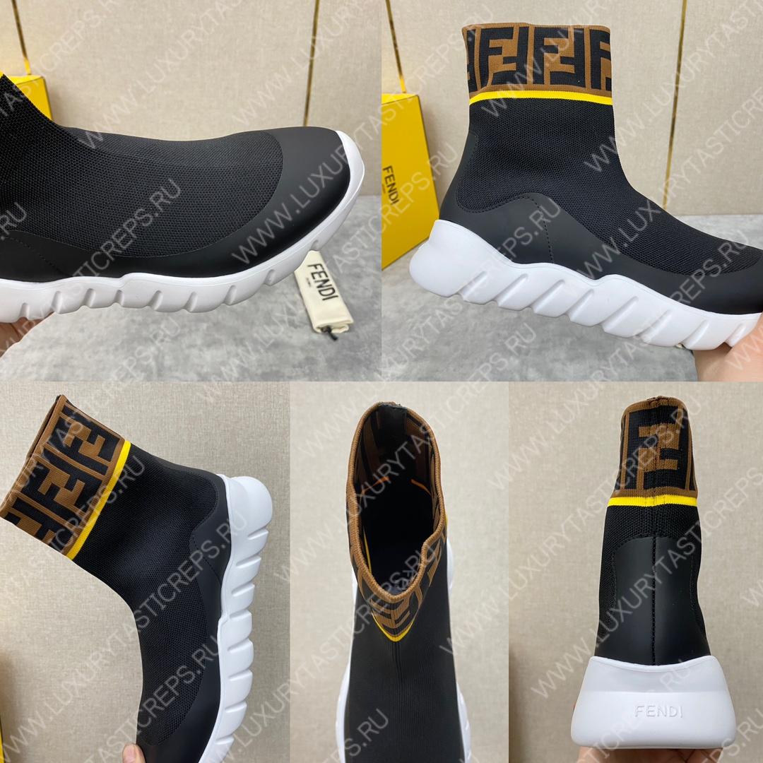 F**di men’s black high top sock sneakers shoes with zucchino ff logo black 409678