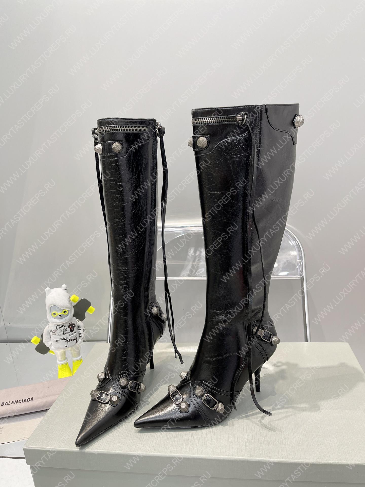 BALNECIAGA WOMEN’S CAGOLE 90MM BOOT OPTIC BLACK 694395WA