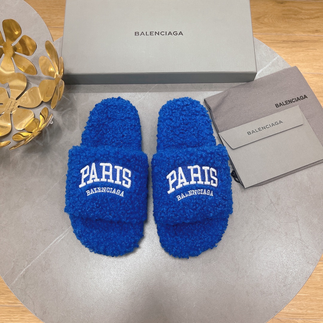 Ba*len*cia*ga furry slide dark blue 654261w2b411090