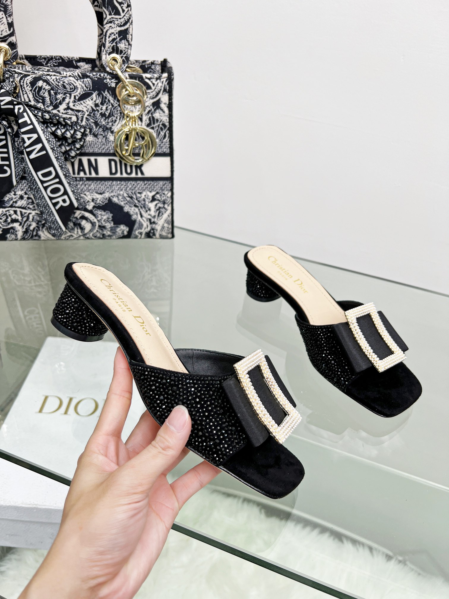 D*or idylle heeled slide black kcq768cst