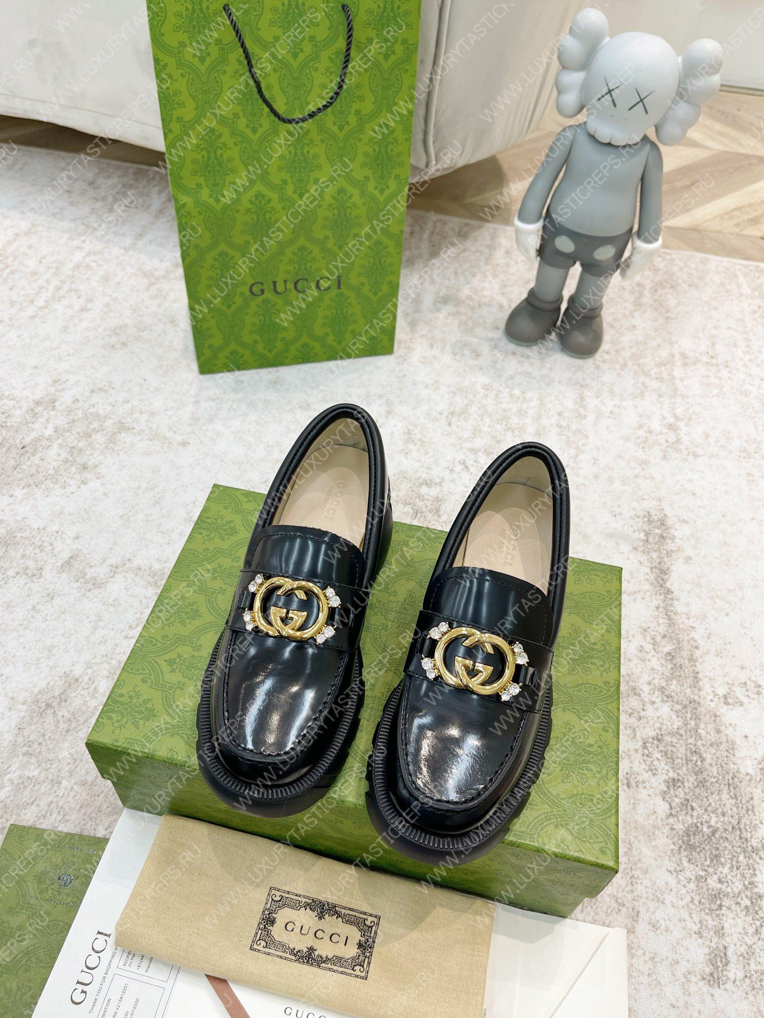 G*u*i lug sole interlocking g loafer black ‎700271