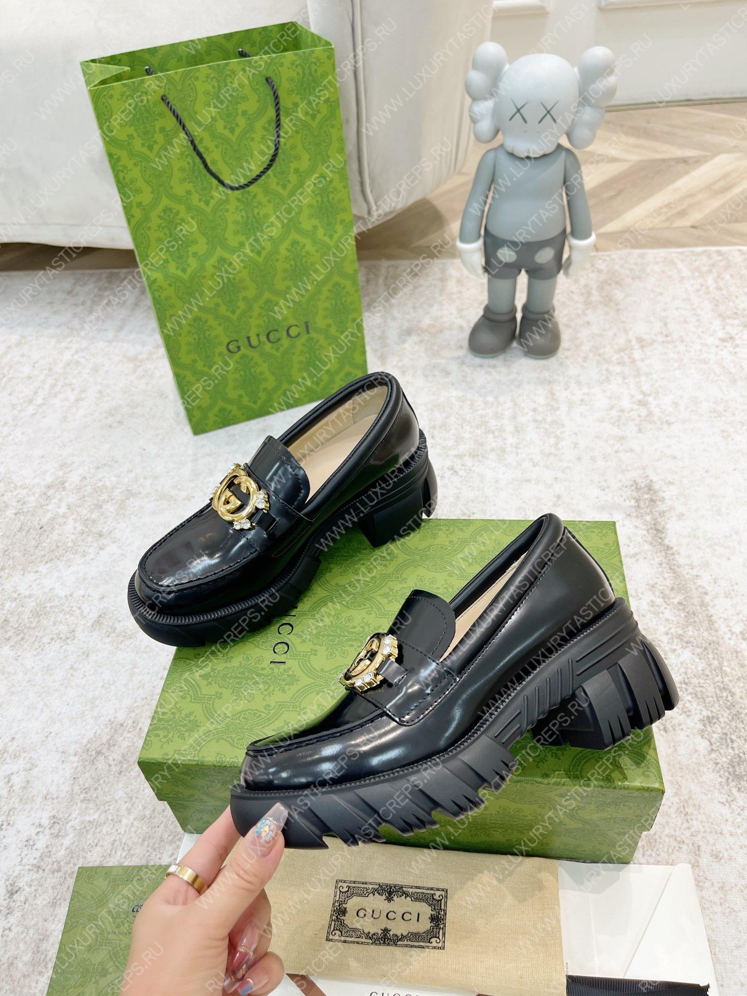 G*u*i lug sole interlocking g loafer black ‎700271