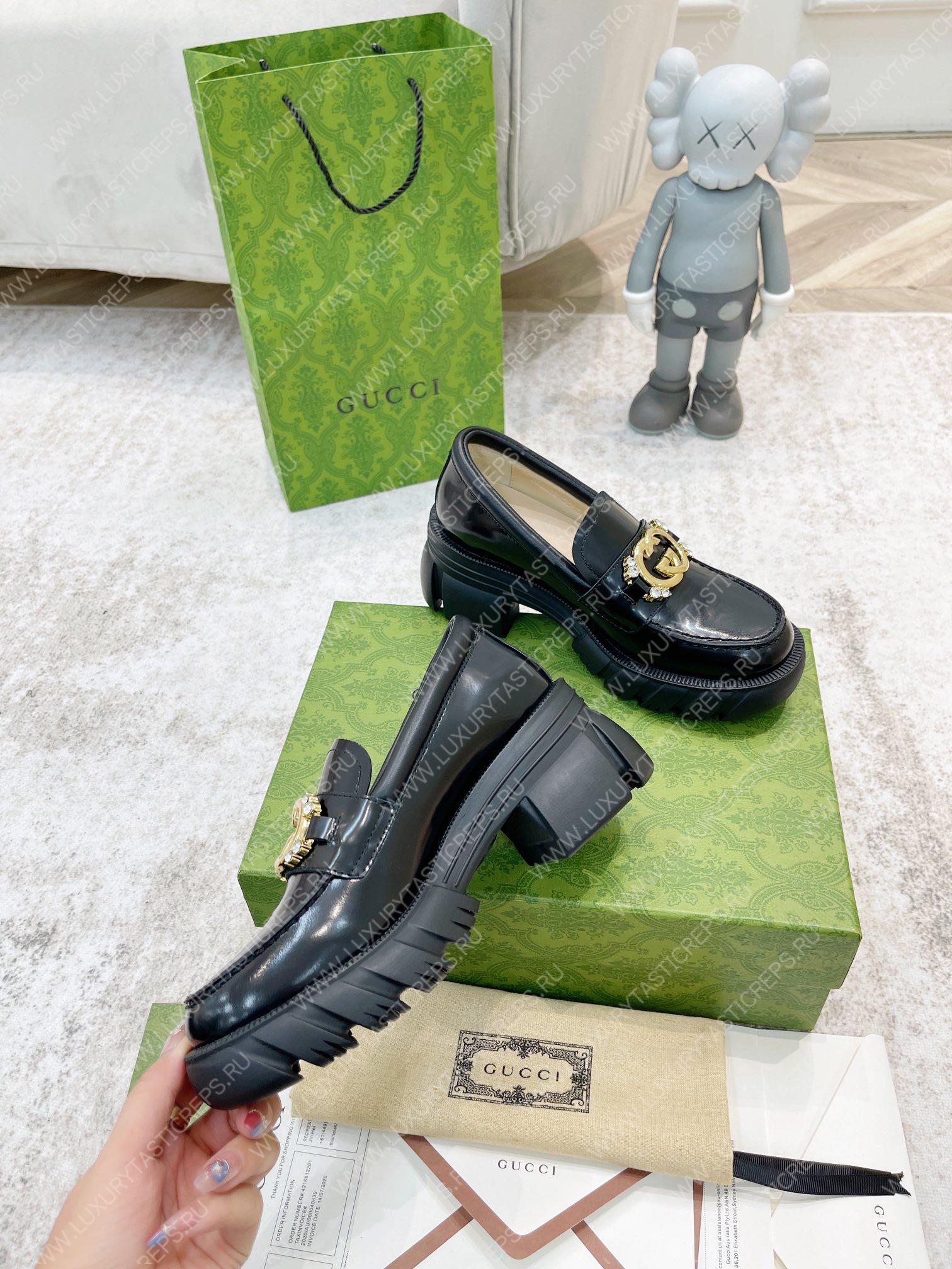 G*u*i lug sole interlocking g loafer black ‎700271