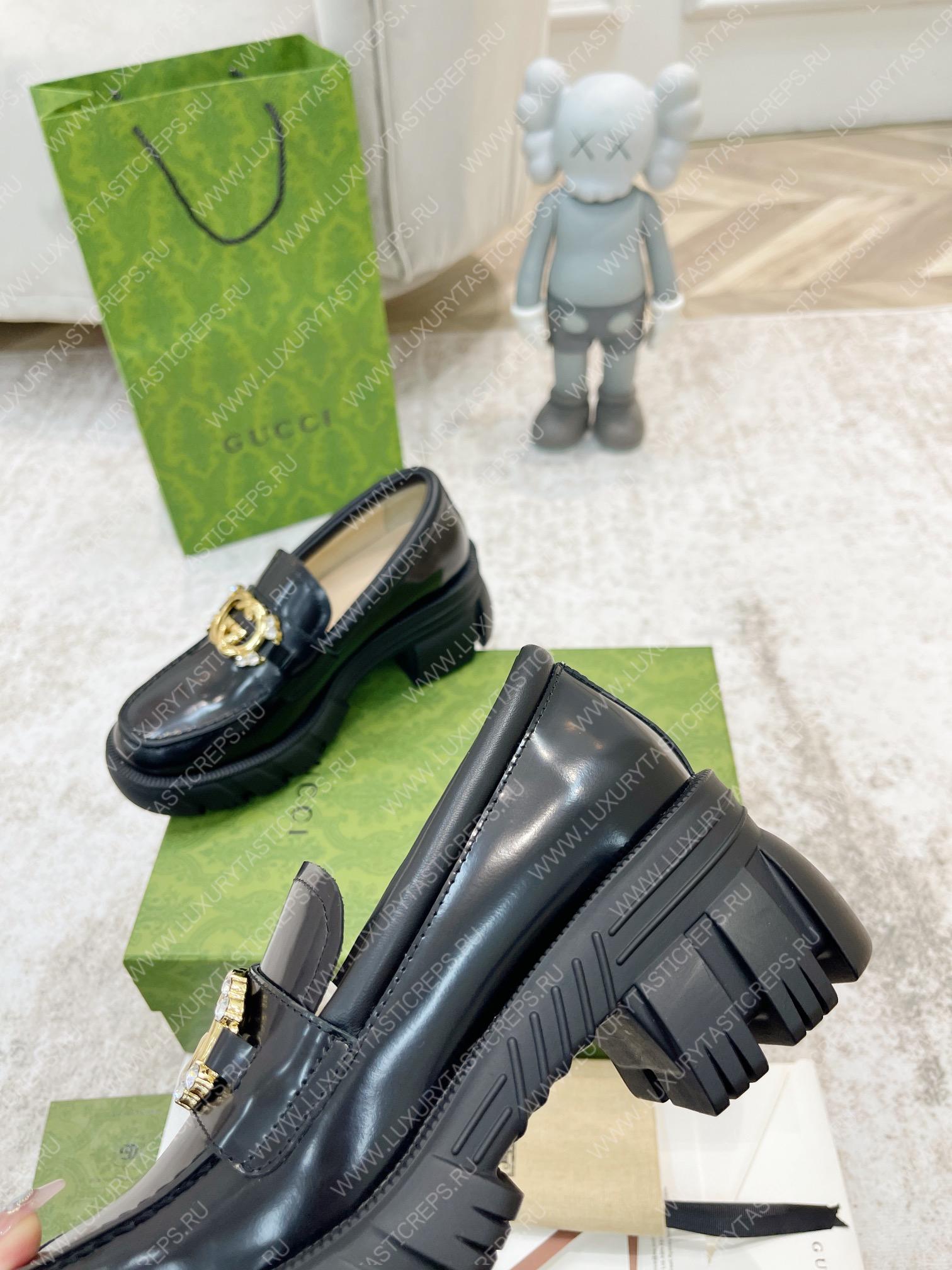 G*u*i lug sole interlocking g loafer black ‎700271