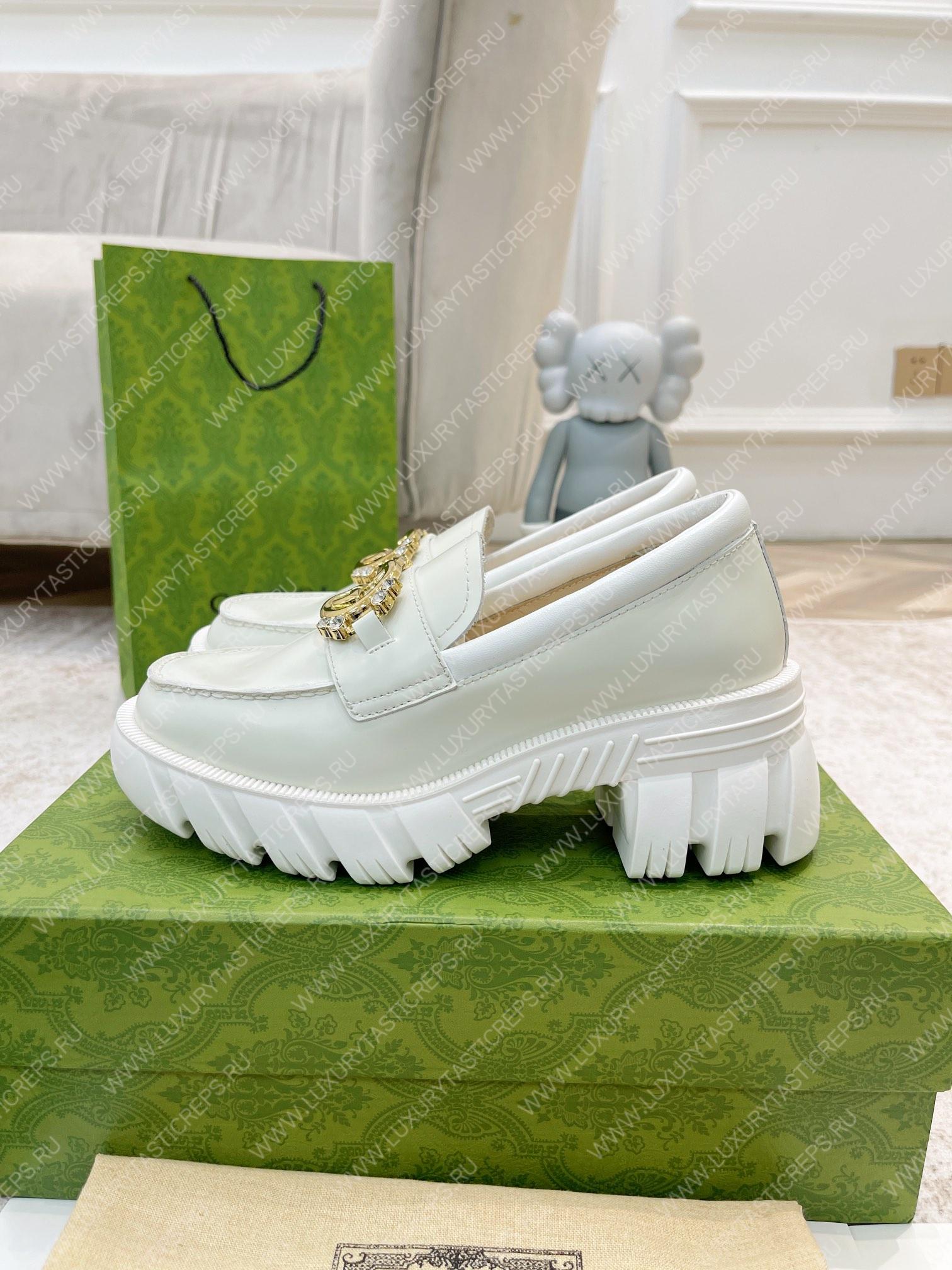 G*u*i lug sole interlocking g loafer white ‎700271
