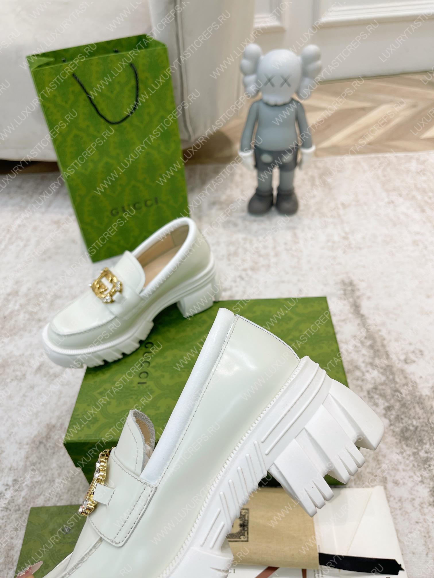 G*u*i lug sole interlocking g loafer white ‎700271