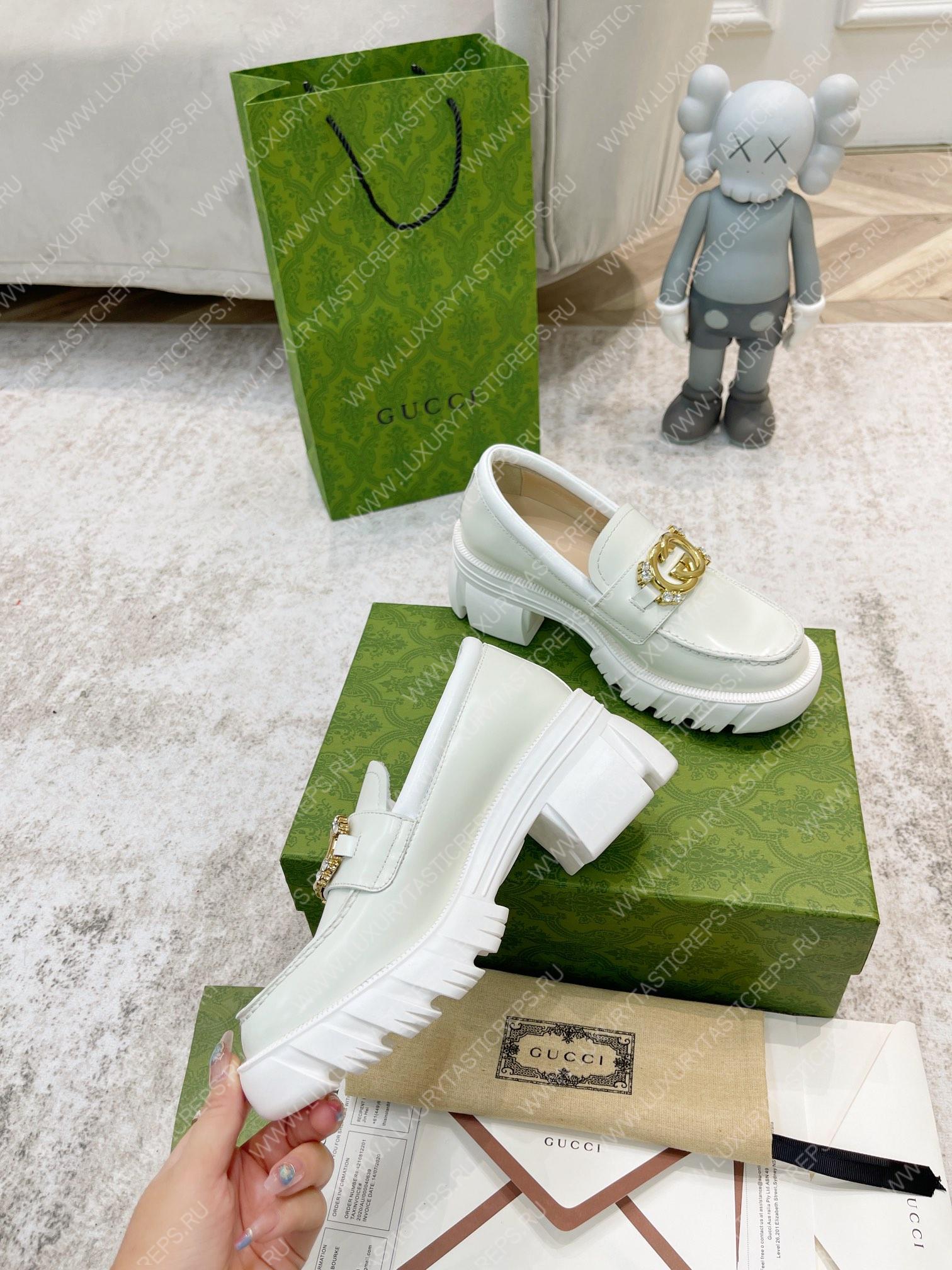 G*u*i lug sole interlocking g loafer white ‎700271