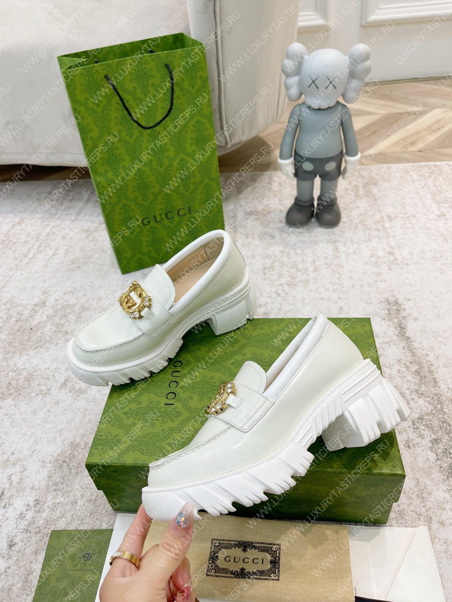 G*u*i lug sole interlocking g loafer white ‎700271