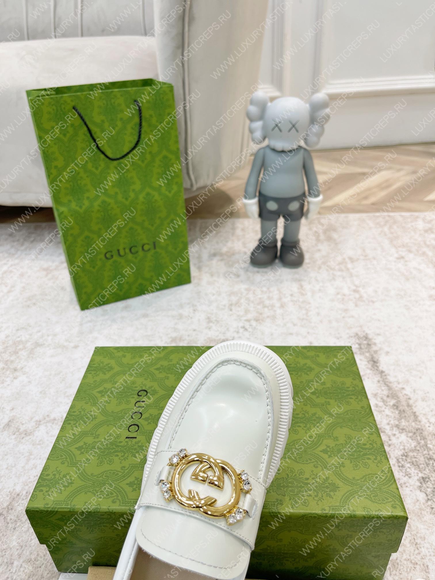 G*u*i lug sole interlocking g loafer white ‎700271