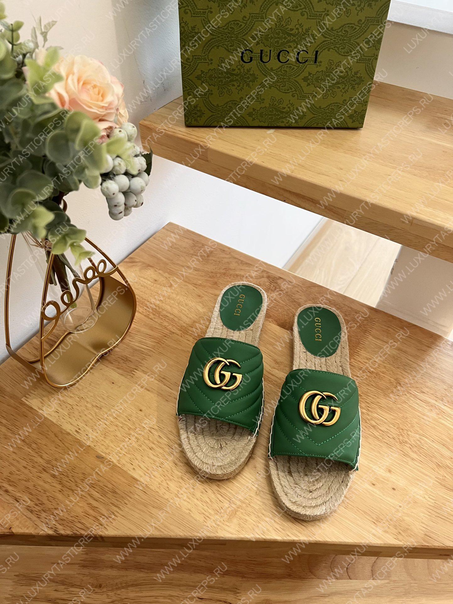 G*u*i pilar gg matelasse slide green 646169