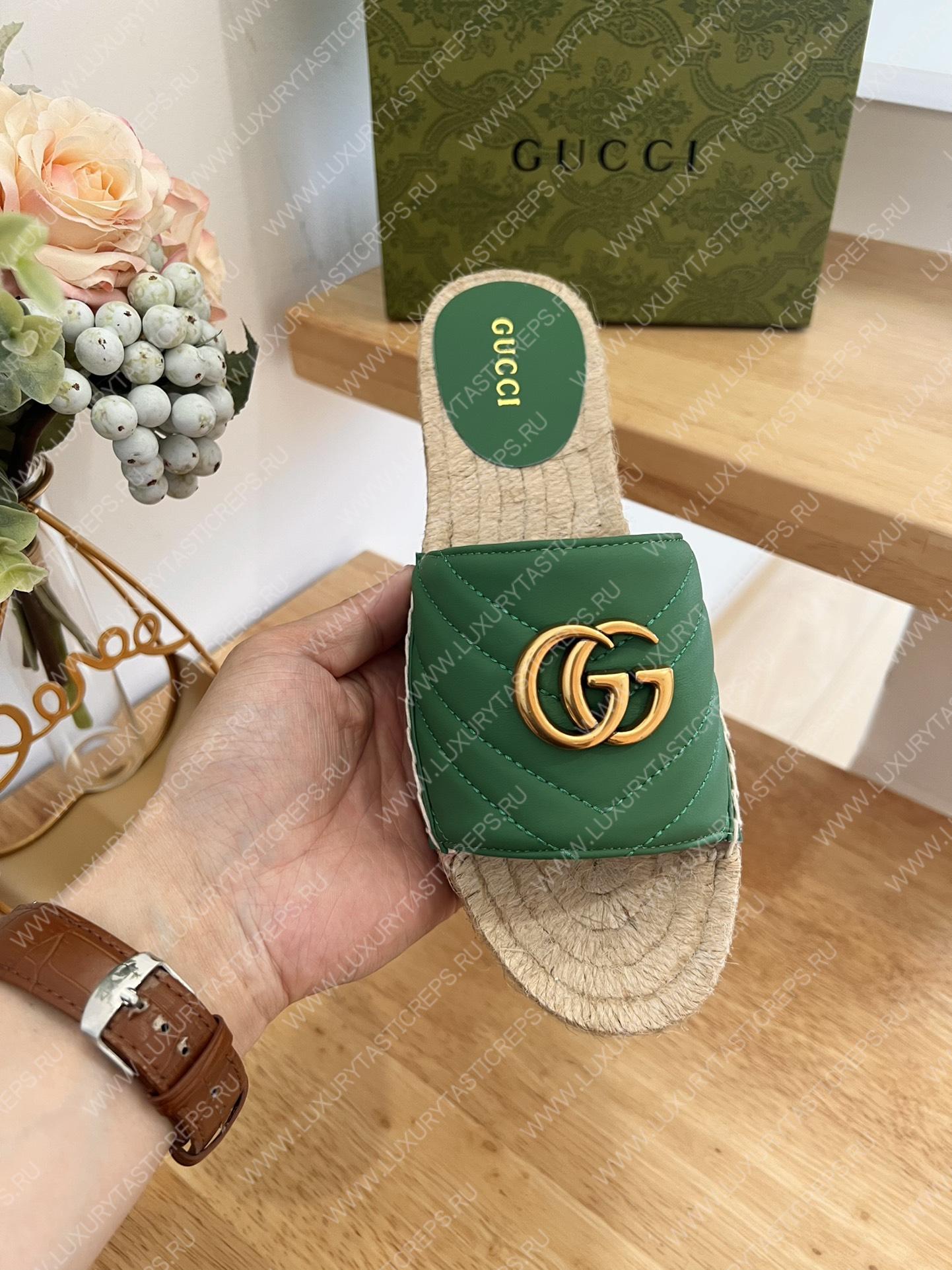 G*u*i pilar gg matelasse slide green 646169