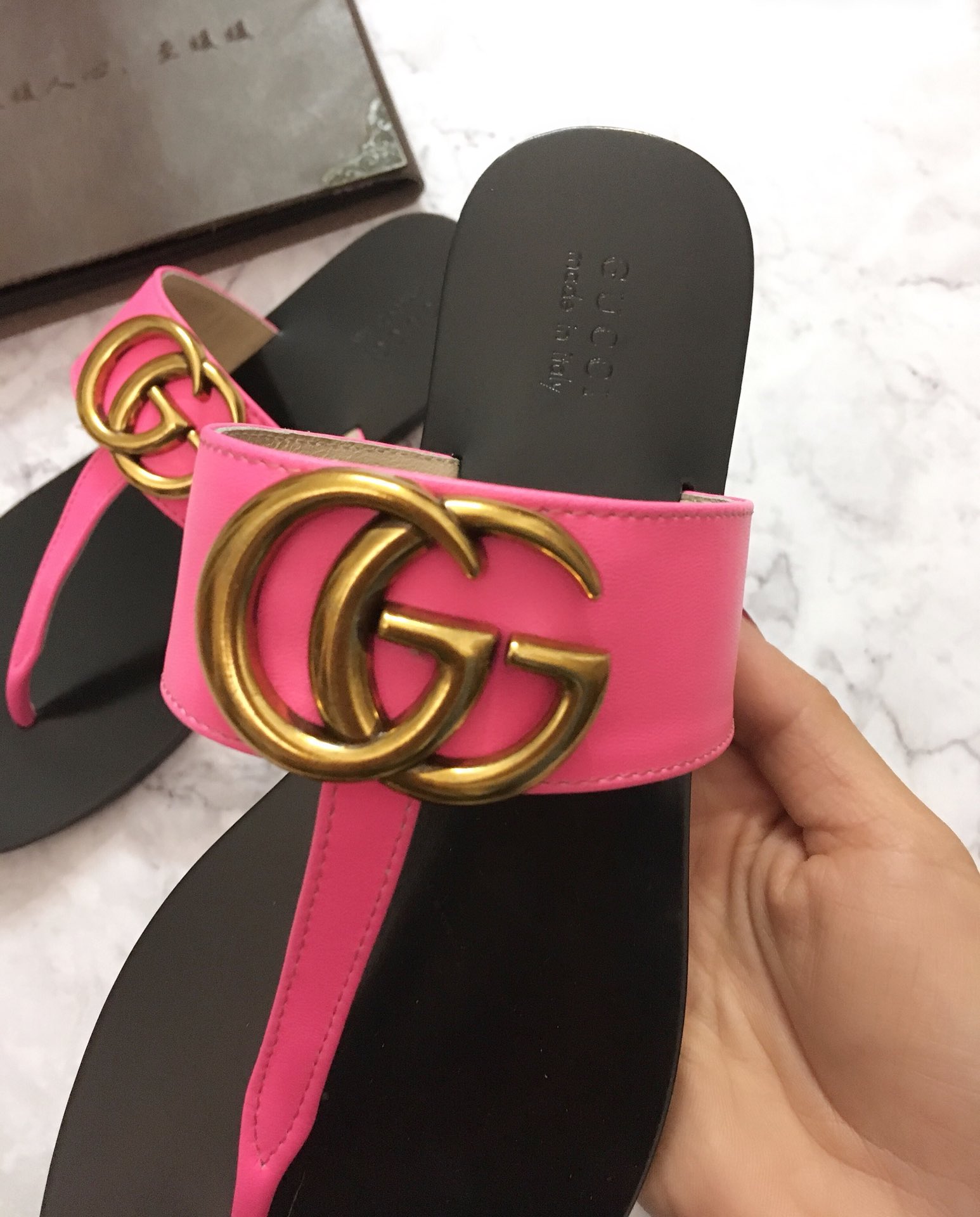G*u*i marmont leather sandal pink ‎612138
