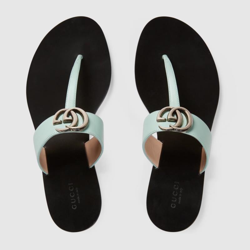 G*u*i leather thong sandal with double g turquoise 497444