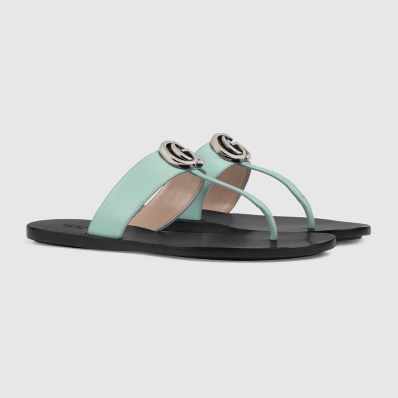 G*u*i leather thong sandal with double g turquoise 497444