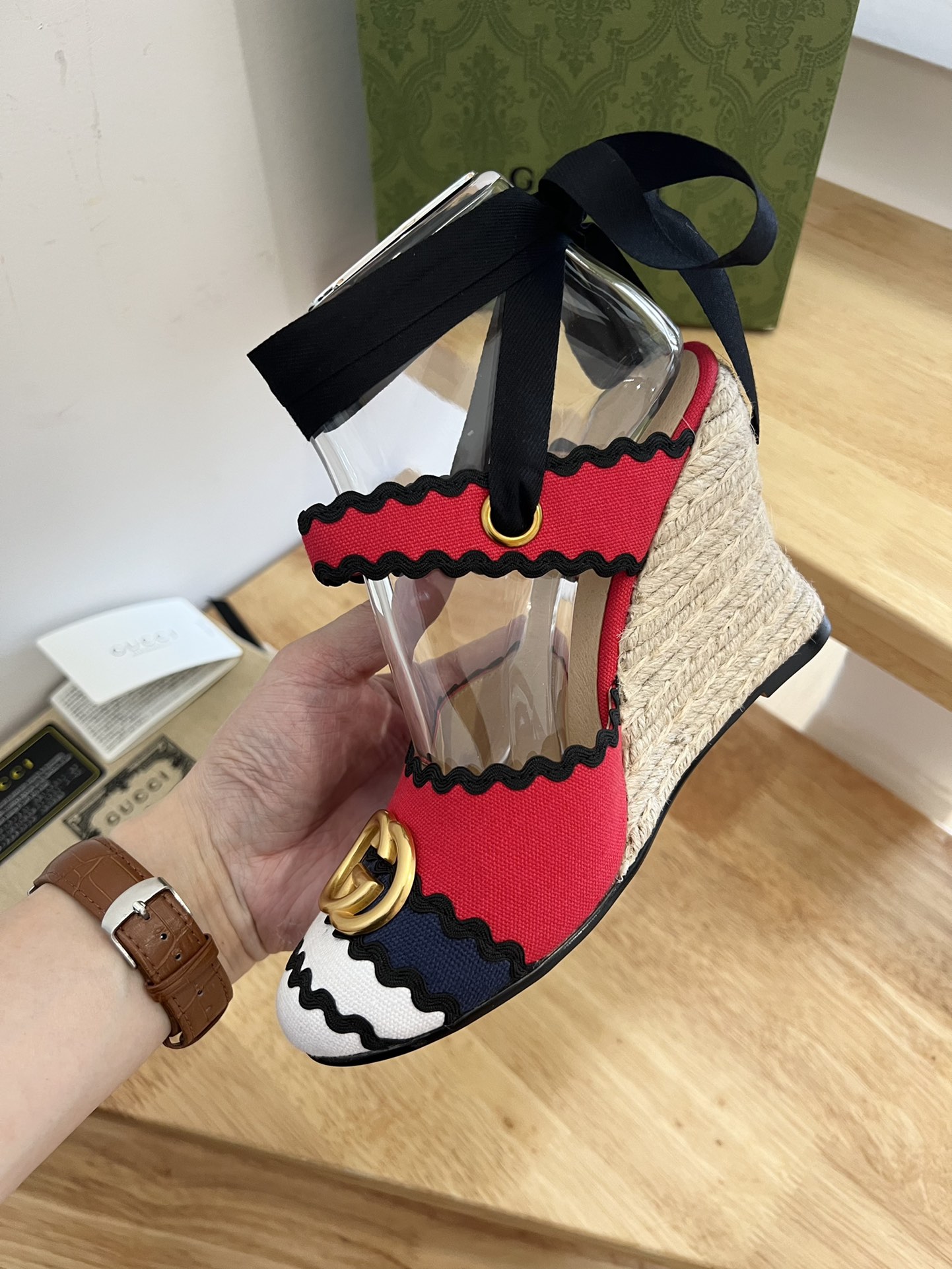 G*u*i women’s espadrille with ribbon tie multicolour ‎725834
