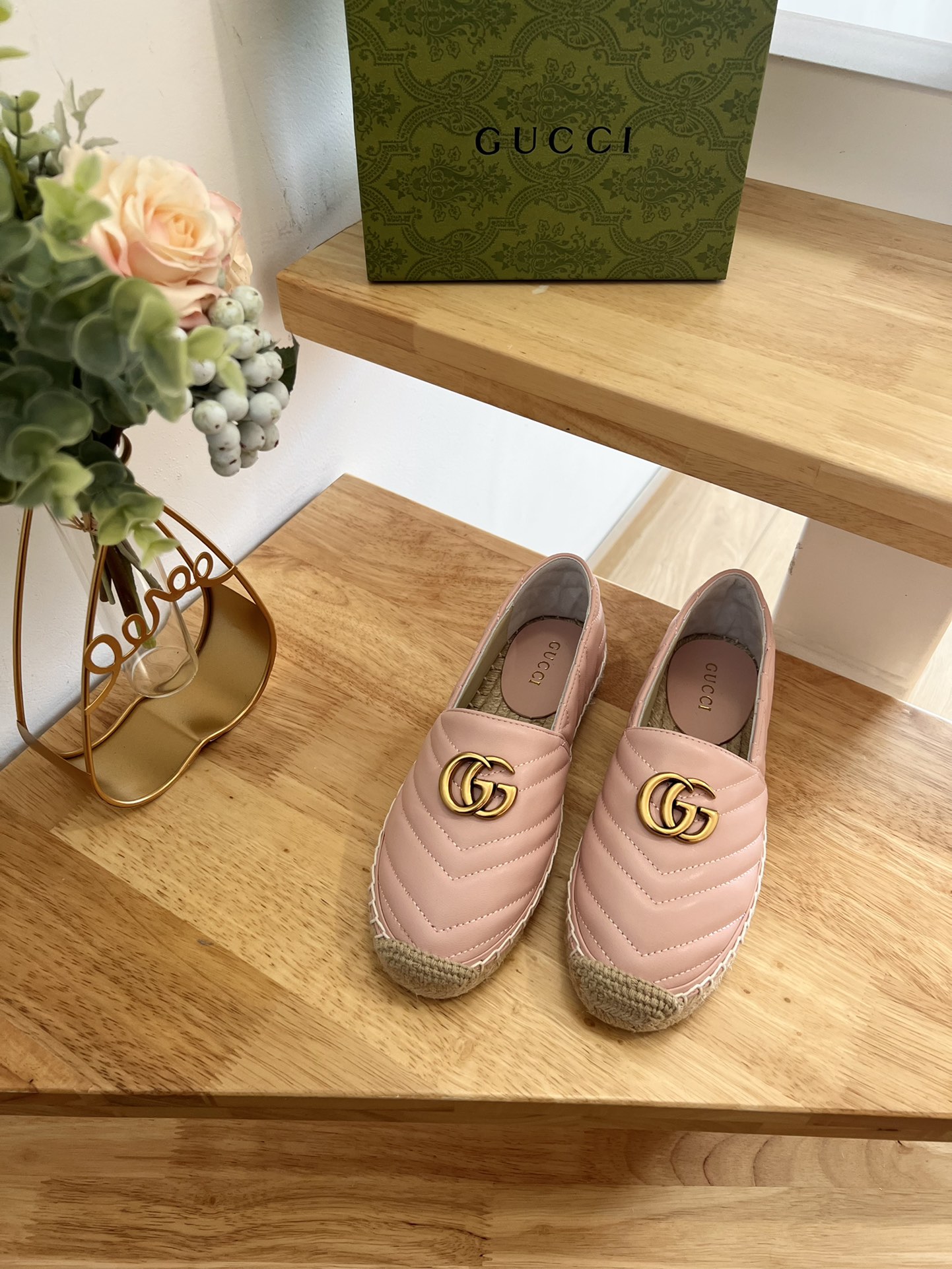 G*u*i leather espadrille with double g pink 551890