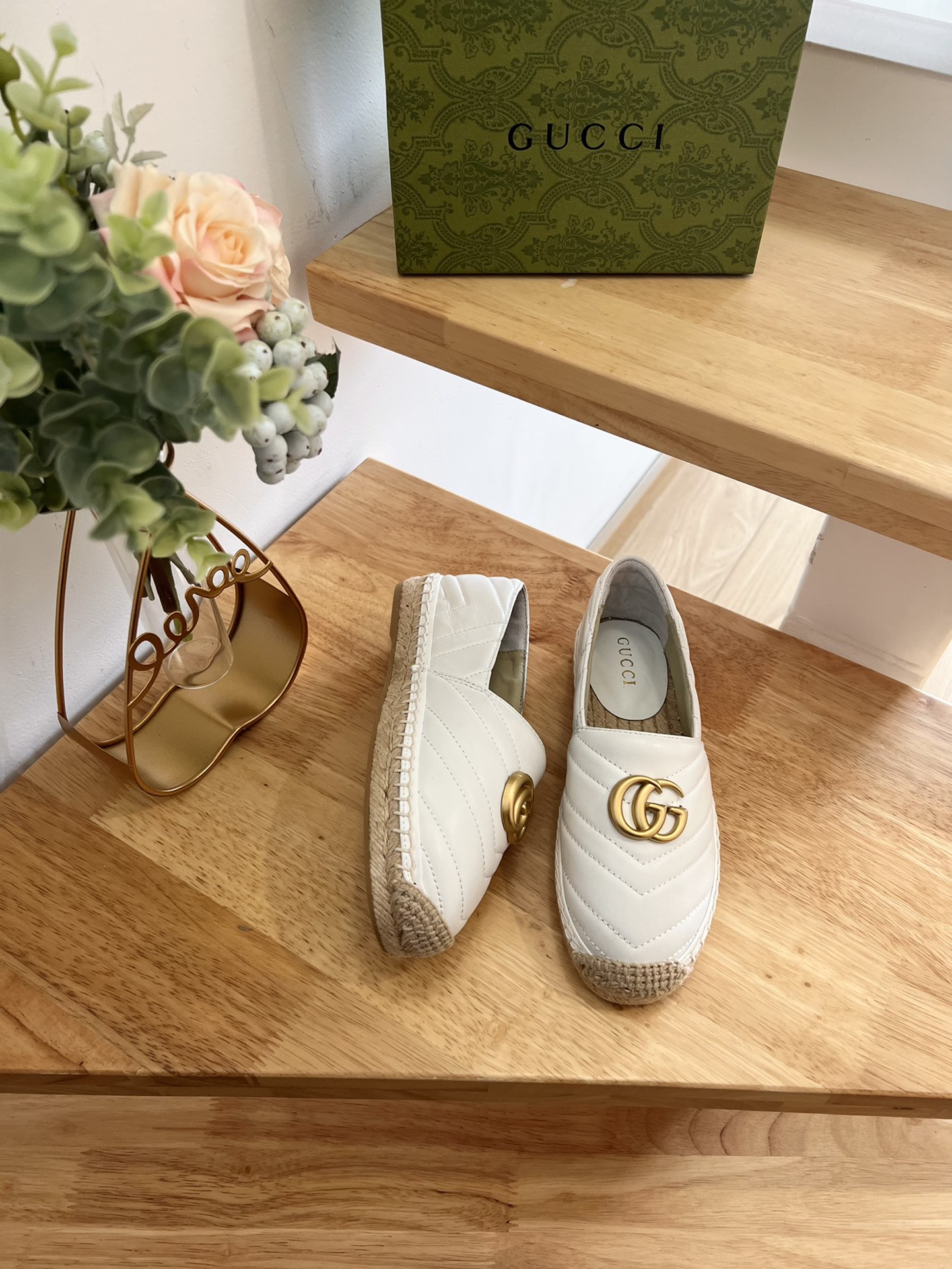 G*u*i leather espadrille with double g white 551890