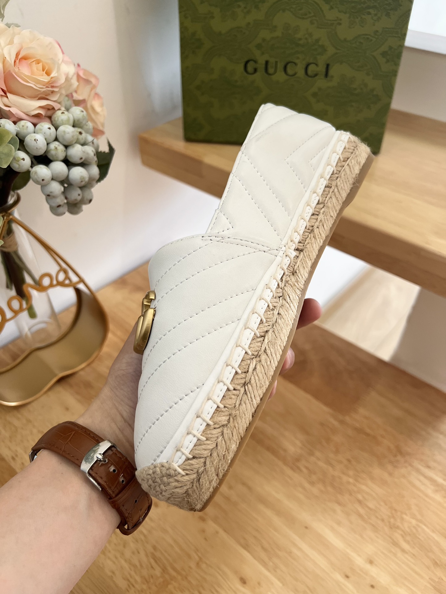 G*u*i leather espadrille with double g white 551890