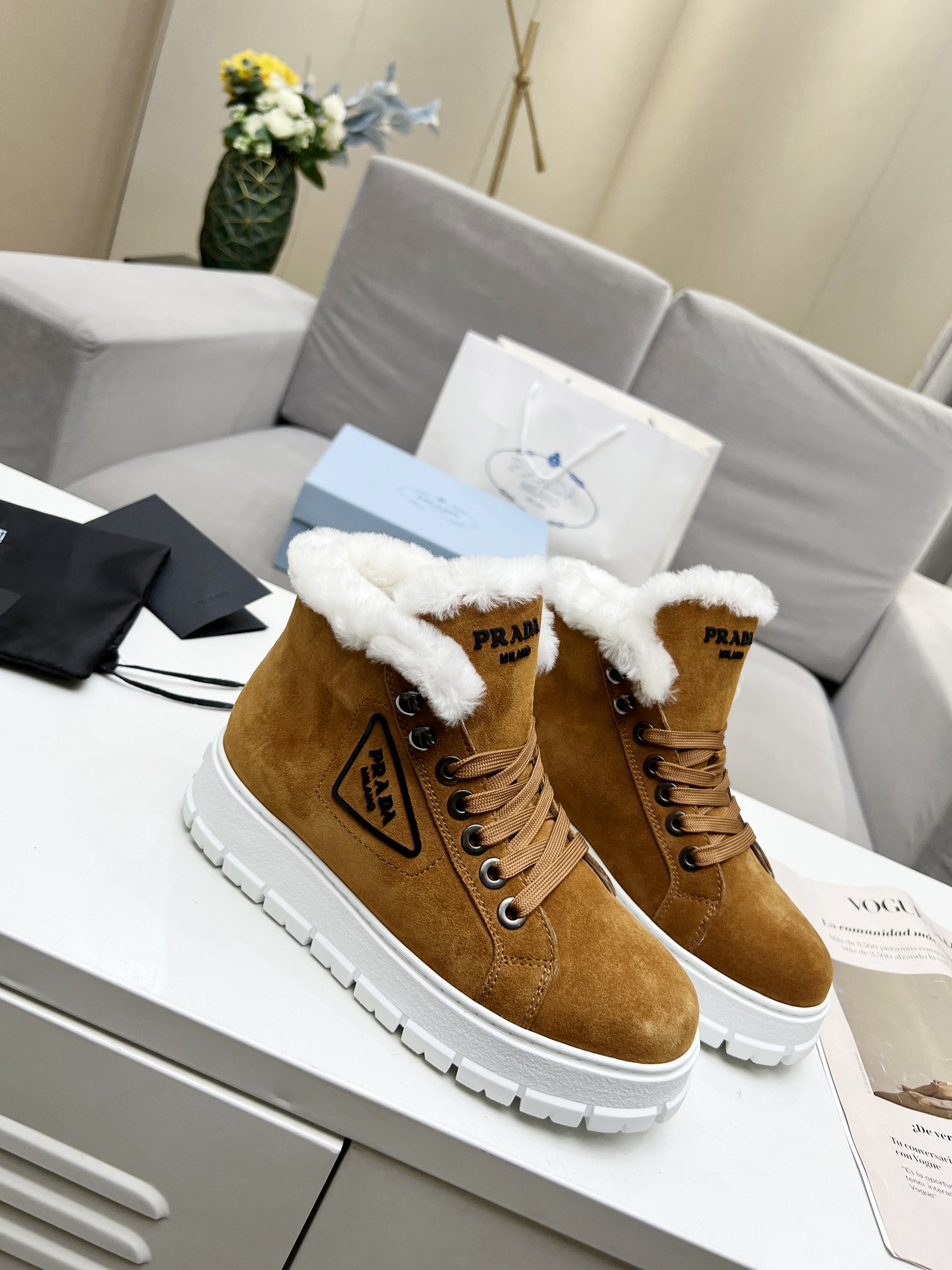 Pra*a nylon lace-up booties cognac 1t490m