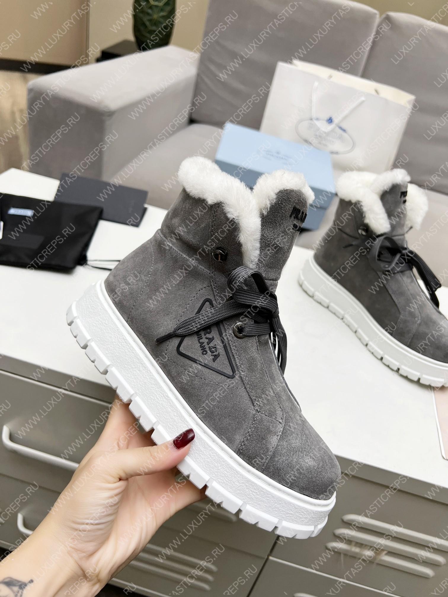 Pra*a gabardine lace-up booties grey 1t492m