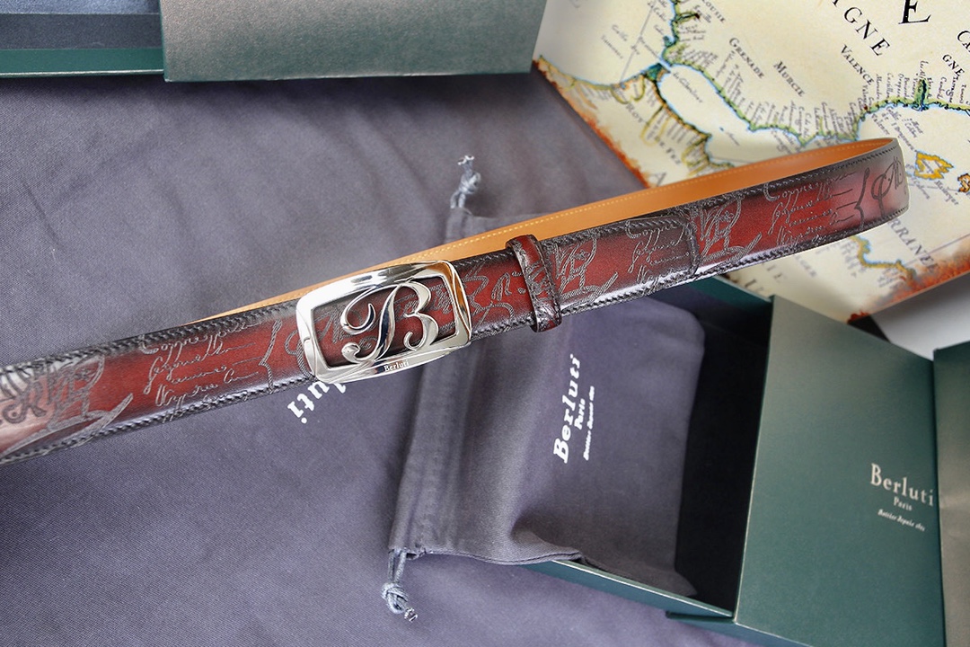 BERLUTI VENEZIA SCRITTO BELT RED BROWN C0020-R1