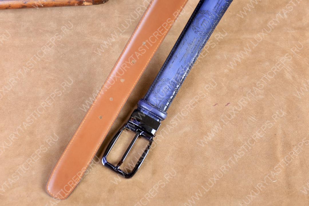 BERLUTI VERSATILE SCRITTO LEATHER REVERSIBLE BELT LIGHT PURPLE C0028