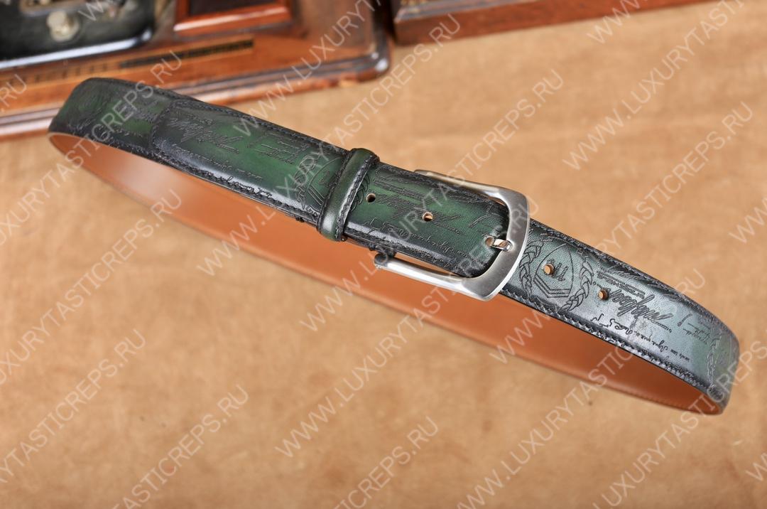 BERLUTI CLASSIC SCRITTO LEATHER BELT GREEN C0002