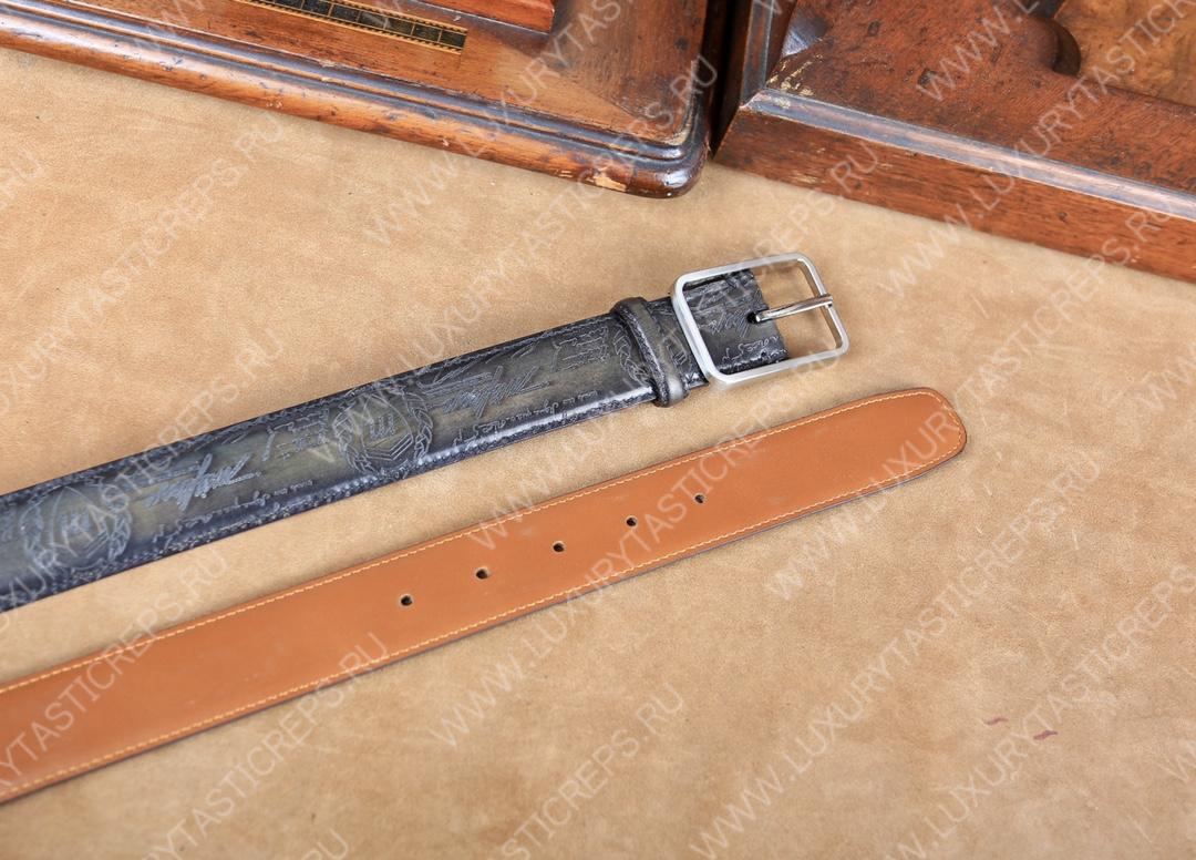 BERLUTI CLASSIC SCRITTO LEATHER BELT NERO C0002