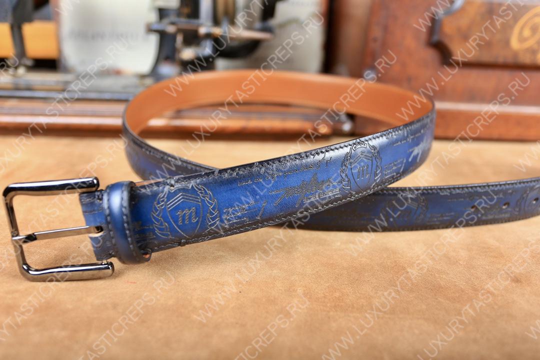BERLUTI CLASSIC SCRITTO LEATHER BELT BLUE C0002