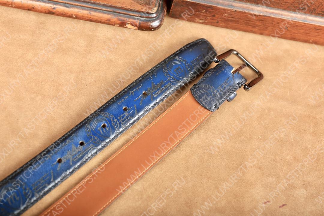 BERLUTI CLASSIC SCRITTO LEATHER BELT BLUE C0002