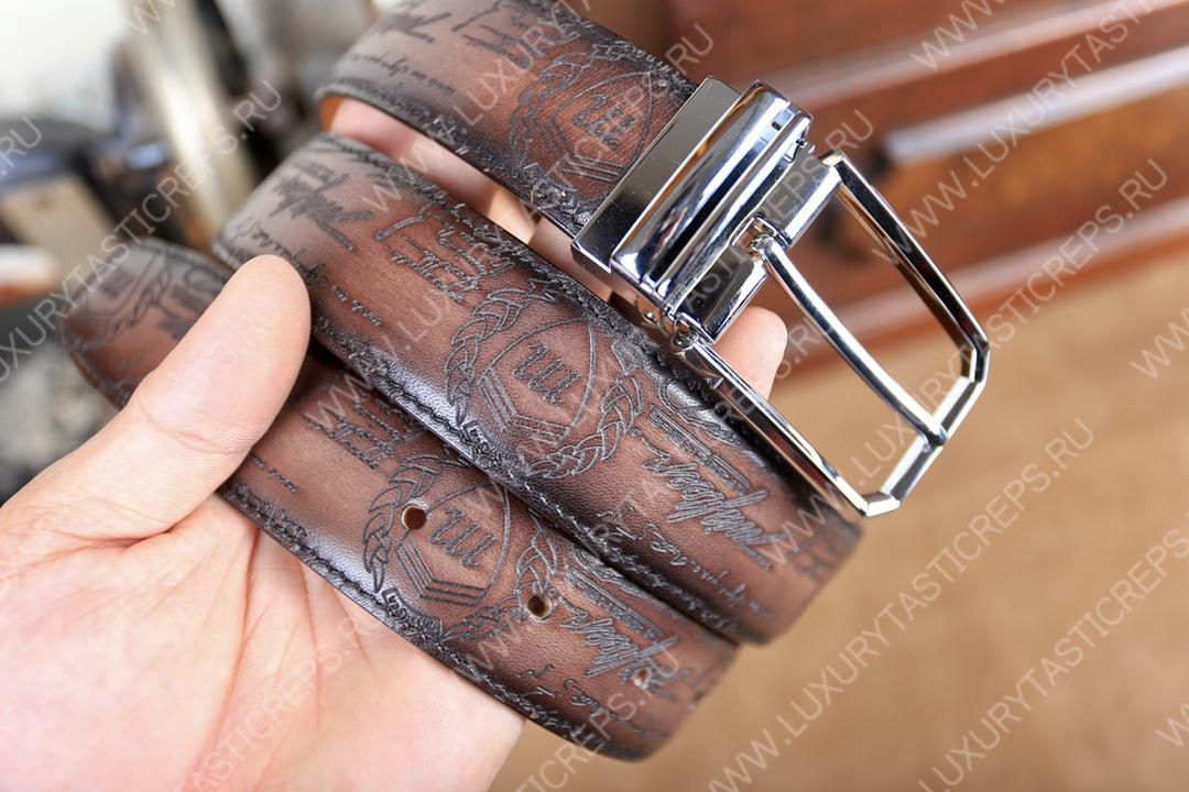 BERLUTI CLASSIC SCRITTO LEATHER BELT TOBACCO BIS C0002