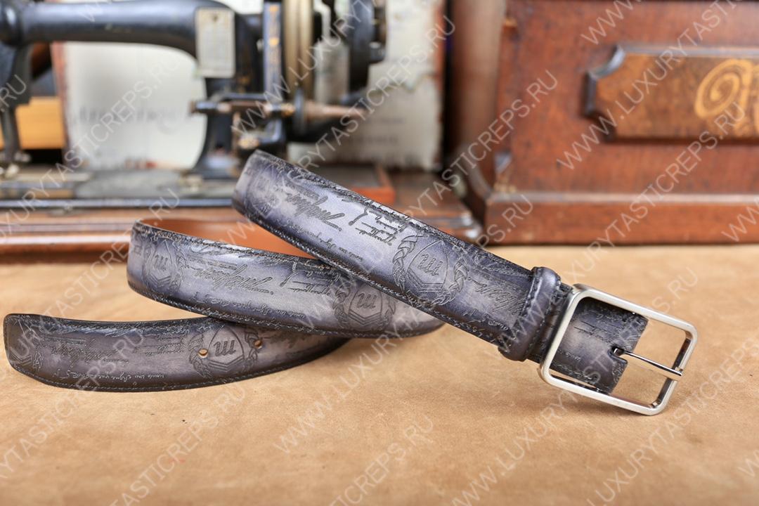 BERLUTI CLASSIC SCRITTO LEATHER BELT GREY C0002