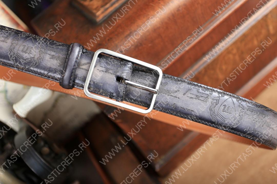 BERLUTI CLASSIC SCRITTO LEATHER BELT GREY C0002