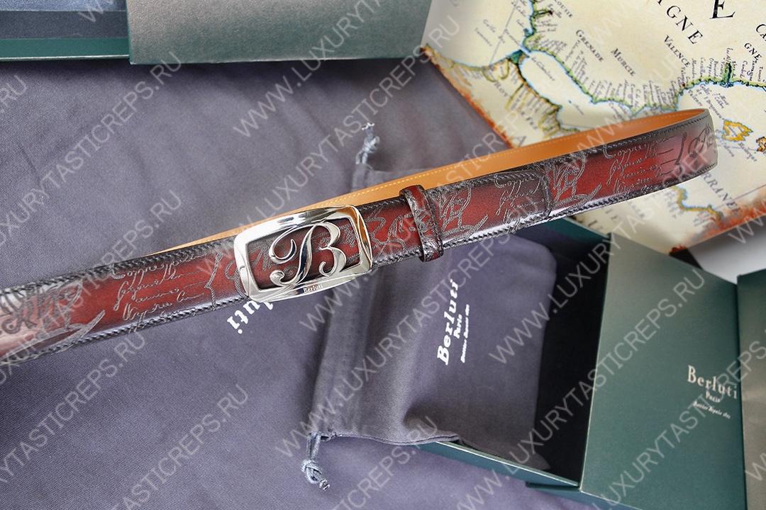 BERLUTI SIGNATURE SCRITTO LEATHER BELT BROWN C0063