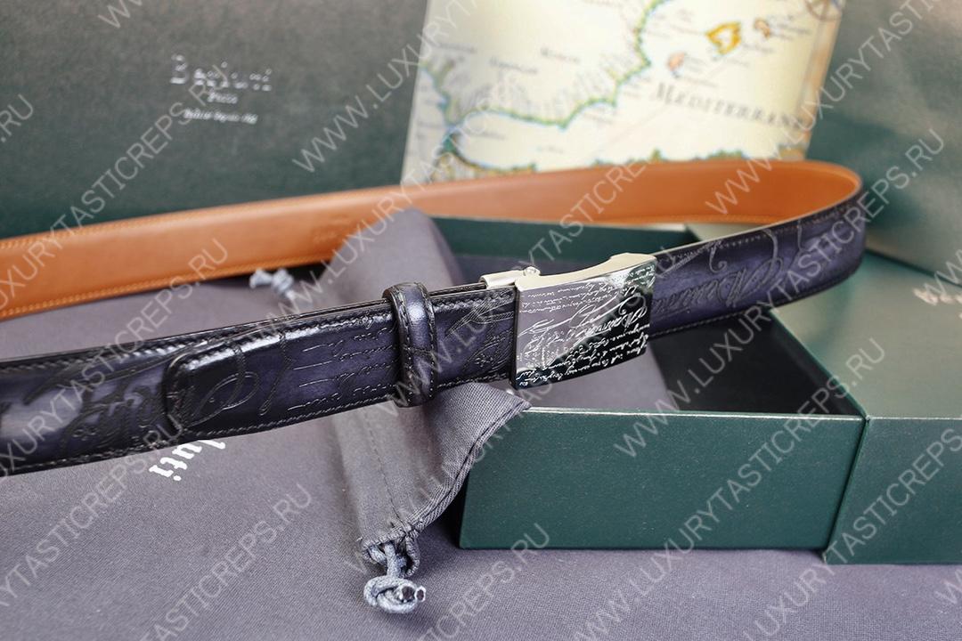 BERLUTI SIGNATURE SCRITTO LEATHER BELT BLACK C0063