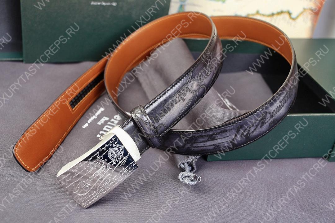 BERLUTI SIGNATURE SCRITTO LEATHER BELT BLACK C0063