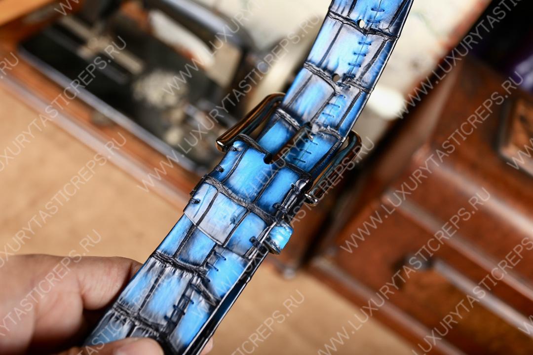 BERLUTI ALLIGATOR BELT BLUE C0035-E2