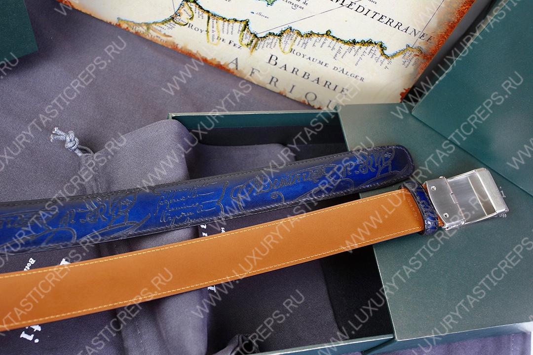 BERLUTI SIGNATURE SCRITTO LEATHER BELT BLUE C0063