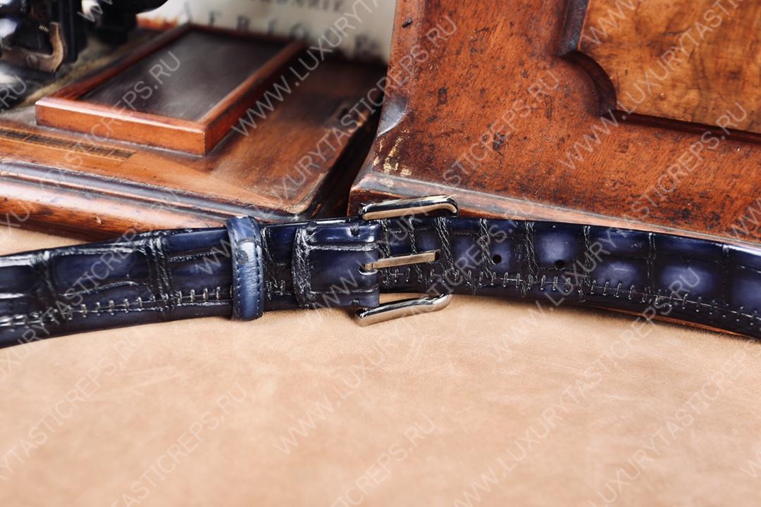 BERLUTI CLASSIC ALLIGATOR REVERSIBLE BELT DARK BLUE C0035-E2