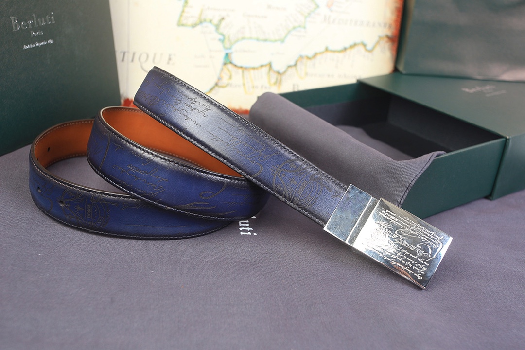 BERLUTI SCRITTO BELT BLUE C0028-R1