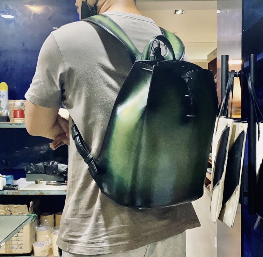 BERLUTI LEATHER BACKPACK GREEN S1223-V1