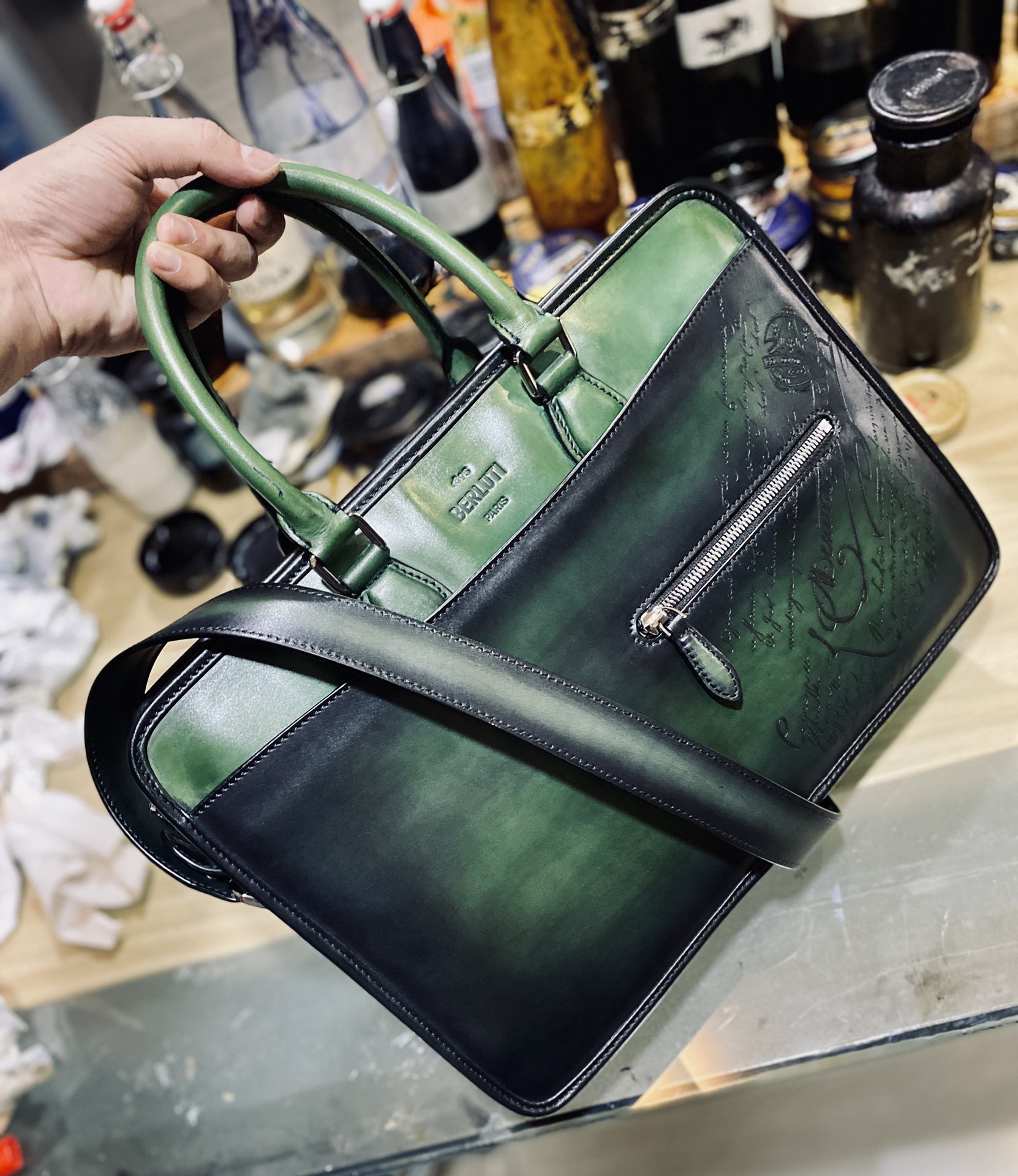 BERLUTI UN JOUR BRIEFCASE BEETLE GREEN AND BLACK 1_JOUR_MINI_NEO-V2