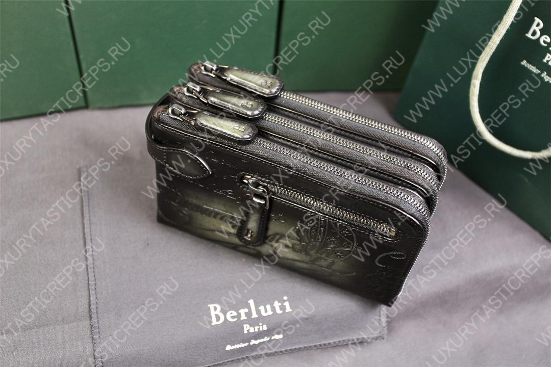 BERLUTI TIRIWA SCRITTO LEATHER POUCH BLACK TIRIWA_NEO-JOUR-V2